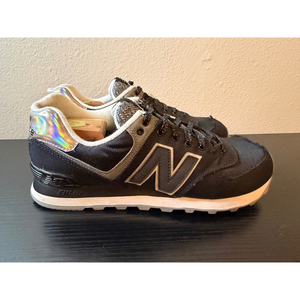 New Balance 574 Womens Size 10 Black Holographic Silver Sneakers WL574TXA